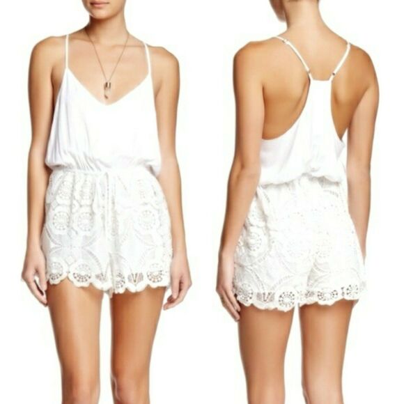 LIV Los Angeles racerback white sleeveless tank cami lace shorts romper Sz M NEW - Picture 2 of 7